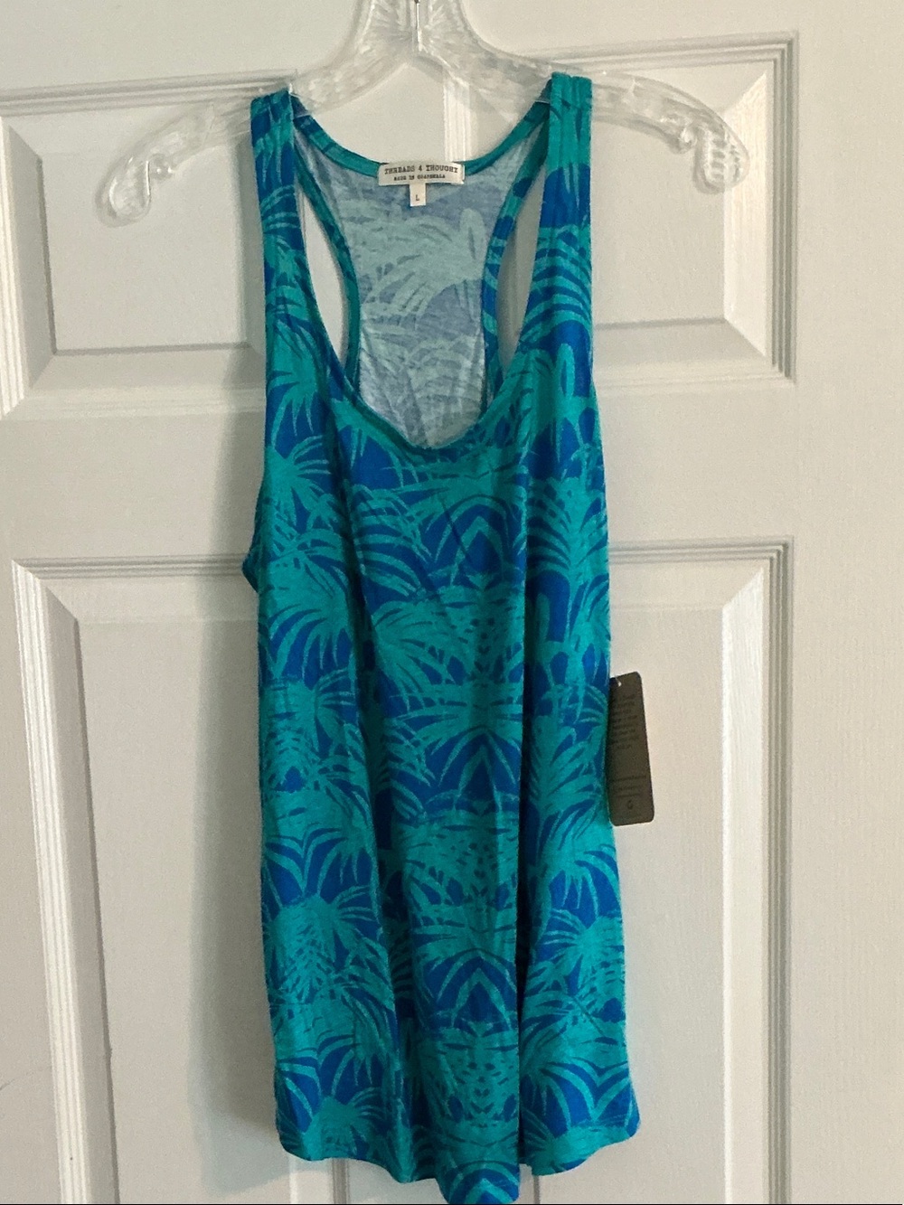 Splendid Teal & Blue Palm-Print Racerback Tank